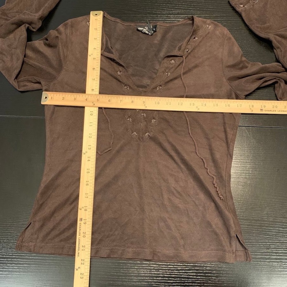 Vintage Express Jeans Brown Embroidered Long Sleeve Top Y2K Boho Women's M - Picture 7 of 7